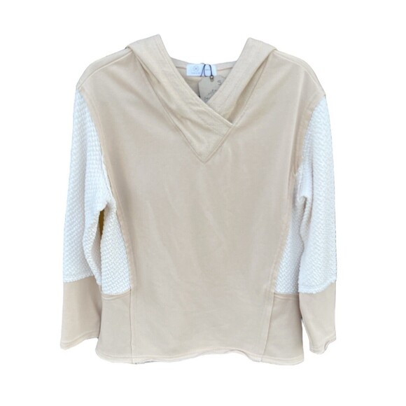 NWT Liam & Co Hudson‎ Textured Sleeve Raw Hem Hoodie Size Small White Parchment - Picture 1 of 11